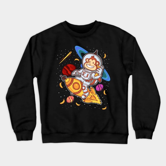 Monkey Astronaut Rocket Ride Space Crewneck Sweatshirt by E